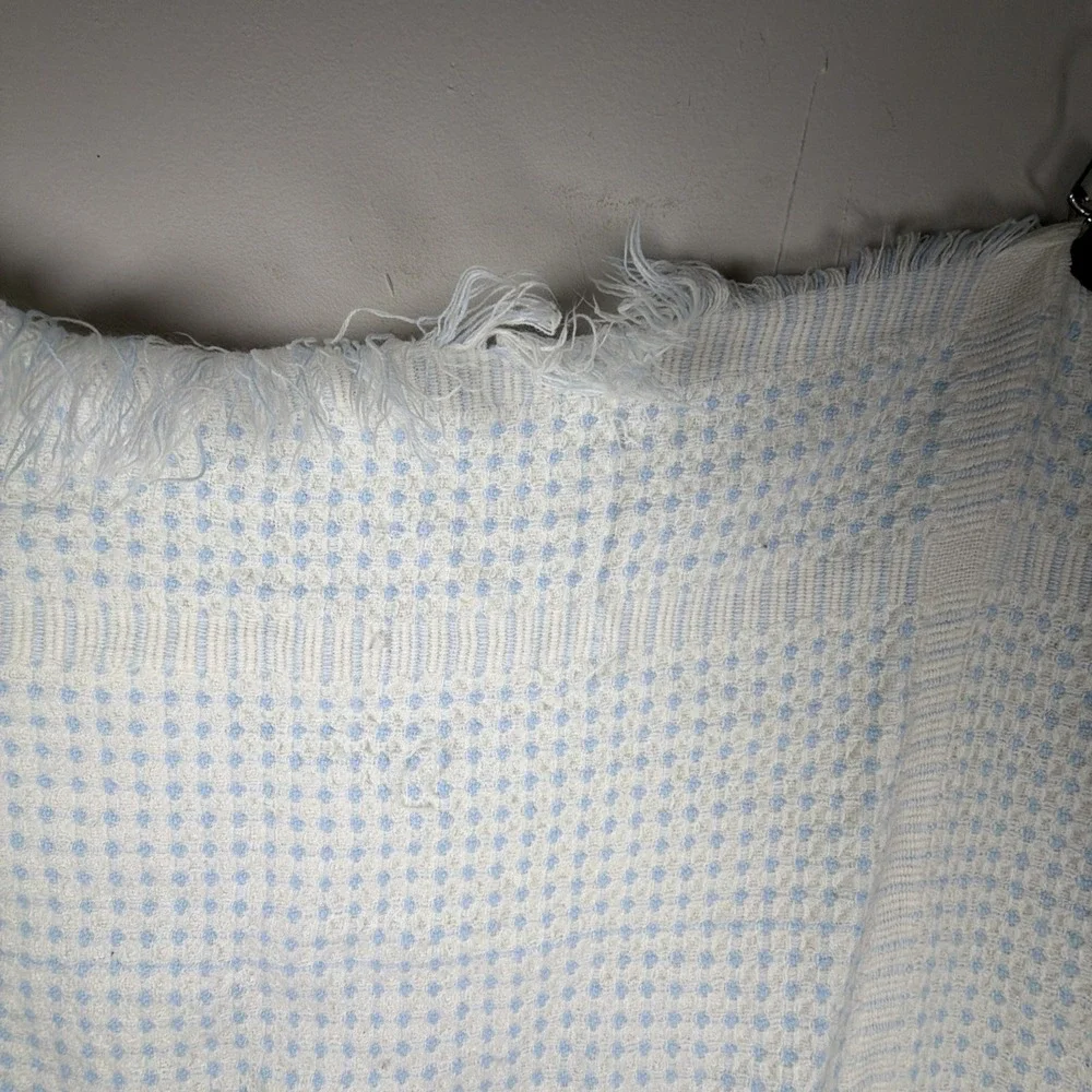 Vintage Waffle Weave Blue White Blanket Baby Double Sided Soft Crib Warm Gift‎